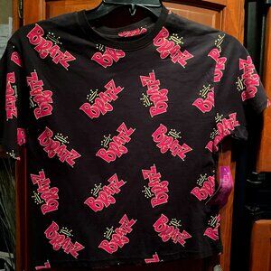 BRATZ Pullover T shirt CROP Top NWT Junior Sz XS Black Pink